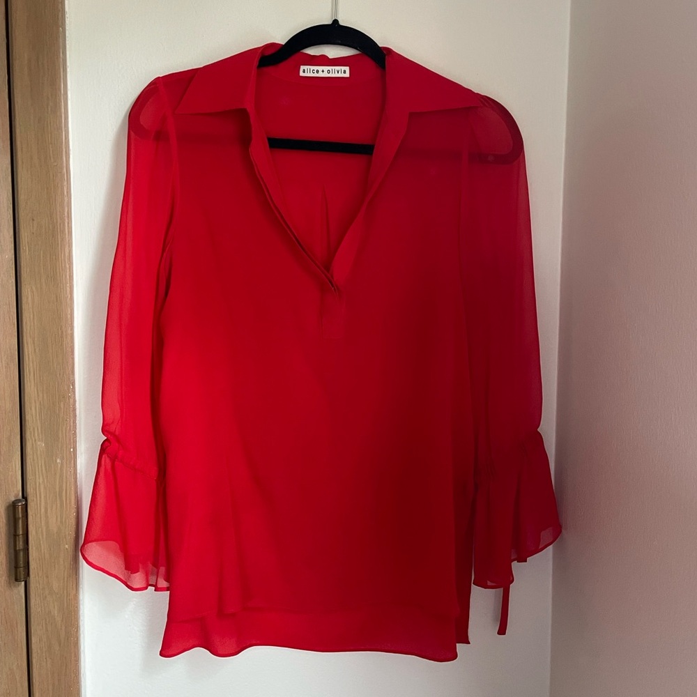 Alice+Olivia Red Blouse Silk